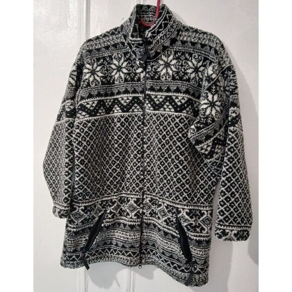 Vintage Helly Hansen fleece Sweater womens small Jacket Fairisle Full Zip front - Picture 2 of 6